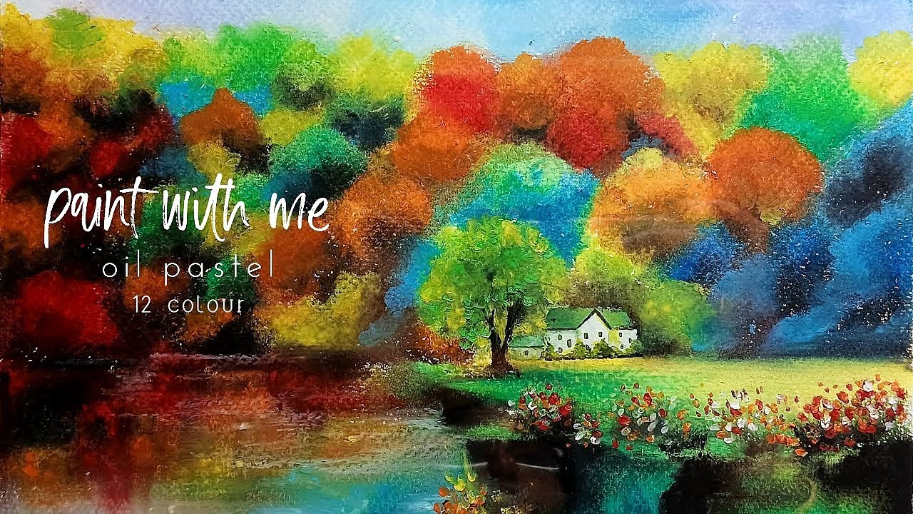 oil pastel drawing with 12 colours🍂･ ep 40 - october scenery ☕️