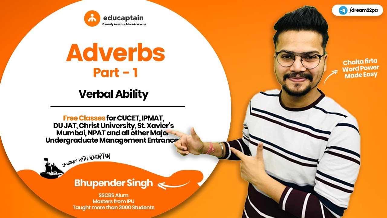 17. Adverbs Part 1 - FREE Classes for CUCET, DUJAT, etc. | Journey with educaptain