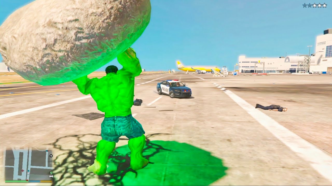 GTA 5 - Hulk In Airport + Six Star Wanted Level Rampage