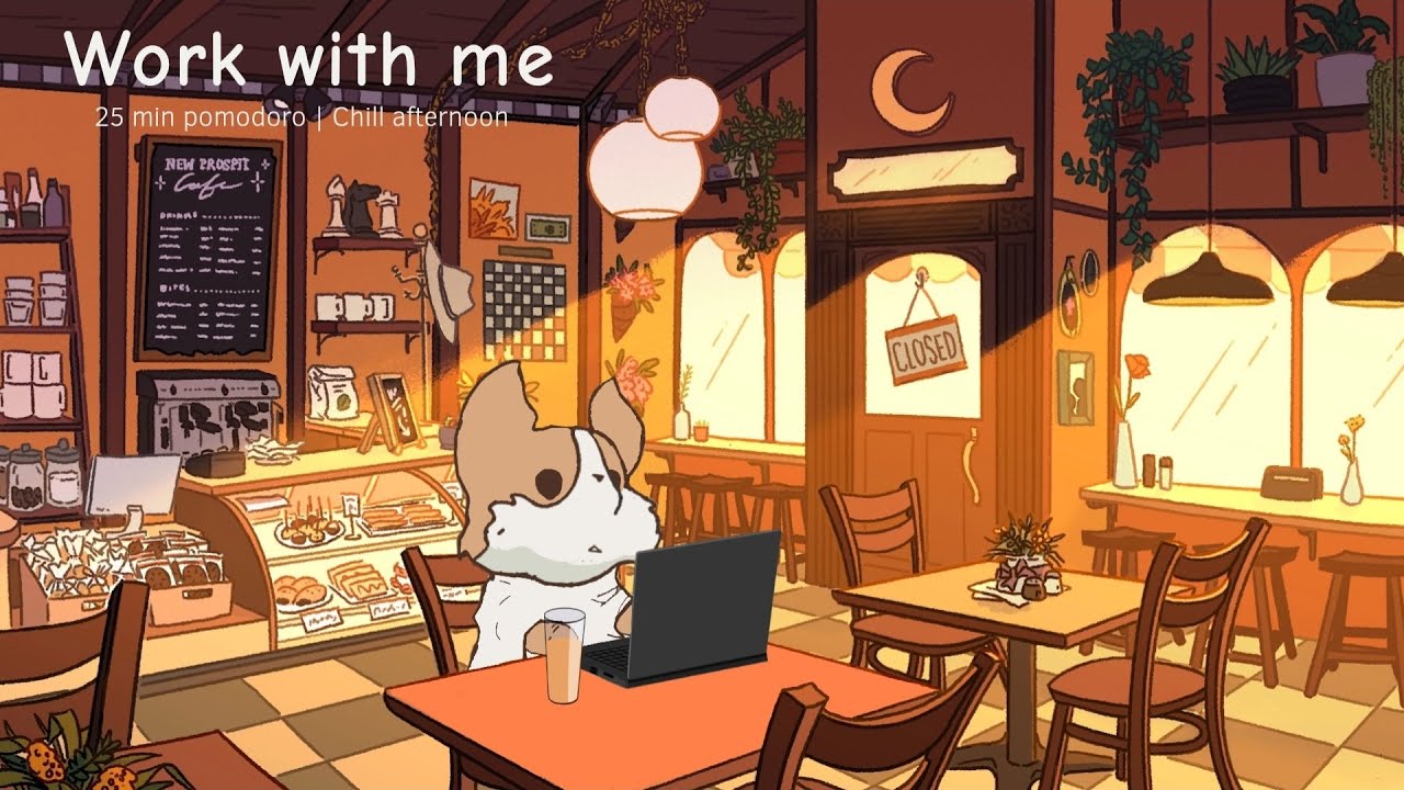 1-hr work/study with me | chill afternoon | 25-min pomodoro