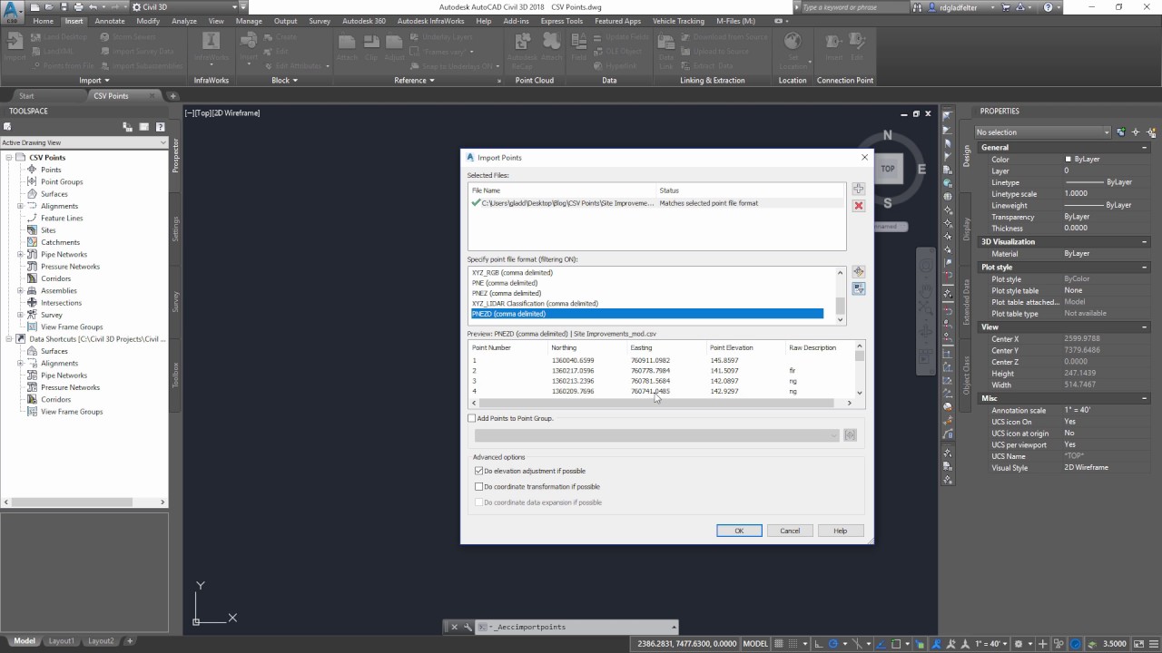 Civil 3D — Создание точек из CSV-файла в AutoCAD Civil 3D