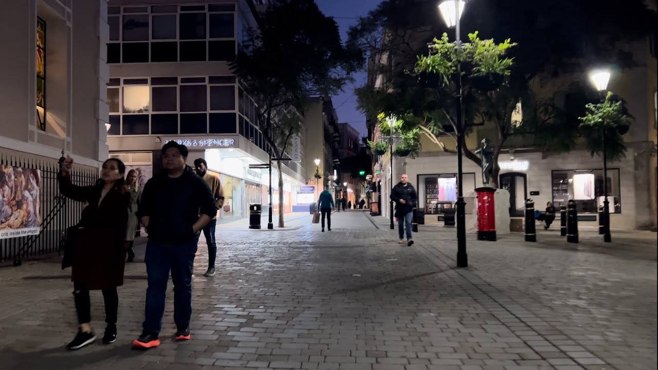 4K, Gibraltar Main Street, Queensway Quay Marina Walk at Night