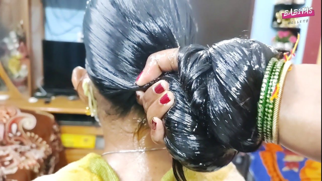700ml heavy oiling Sleek combing & bun hairstyles in longhair To buy full video Wtsap +91 9154004797