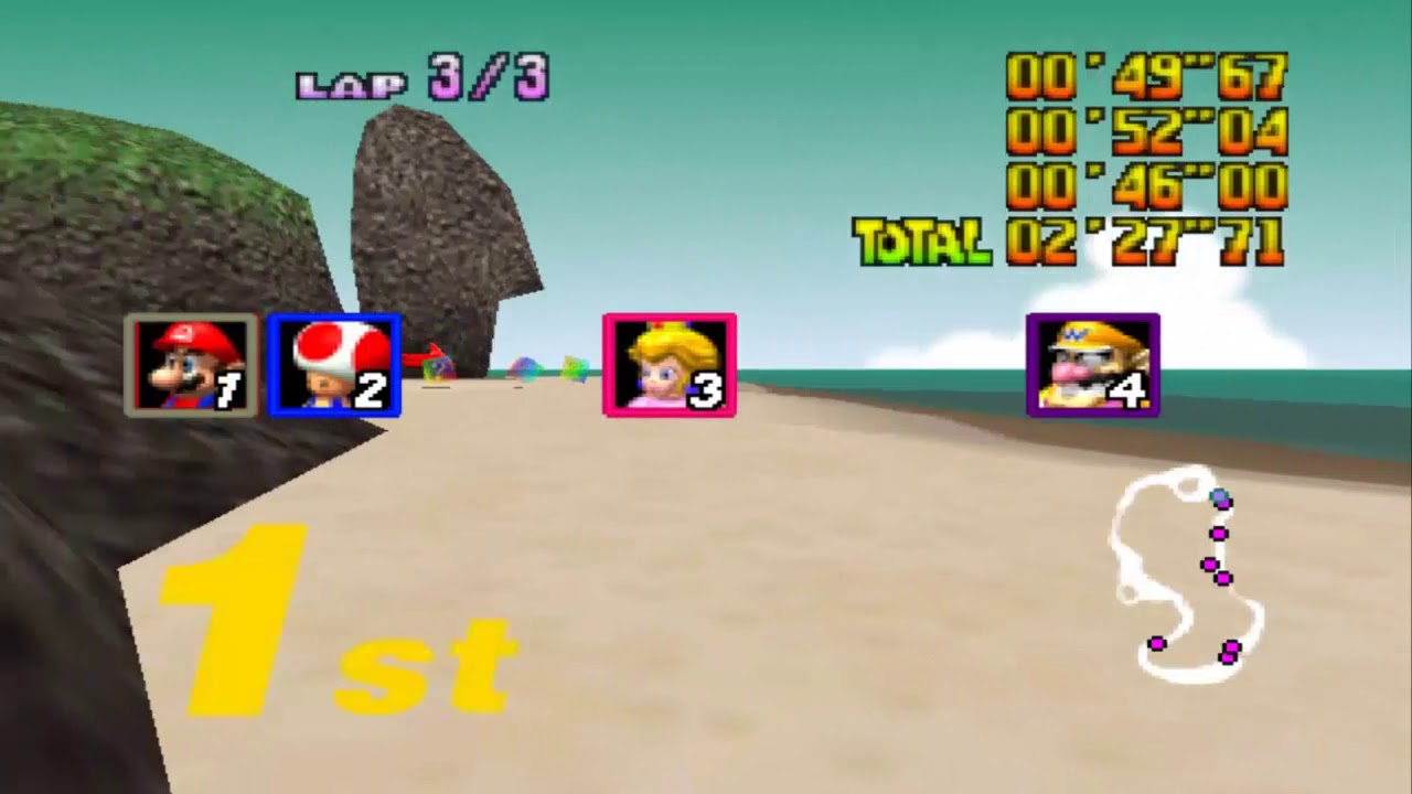 Mario Kart 64 Walkthrough Mushroom Cup 150cc [1st place in all stages]