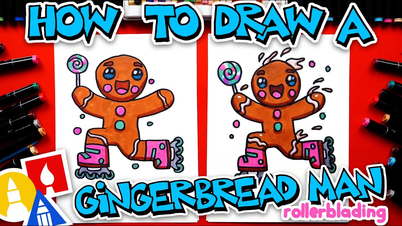 How To Draw Gingerbread Man Rollerblading
