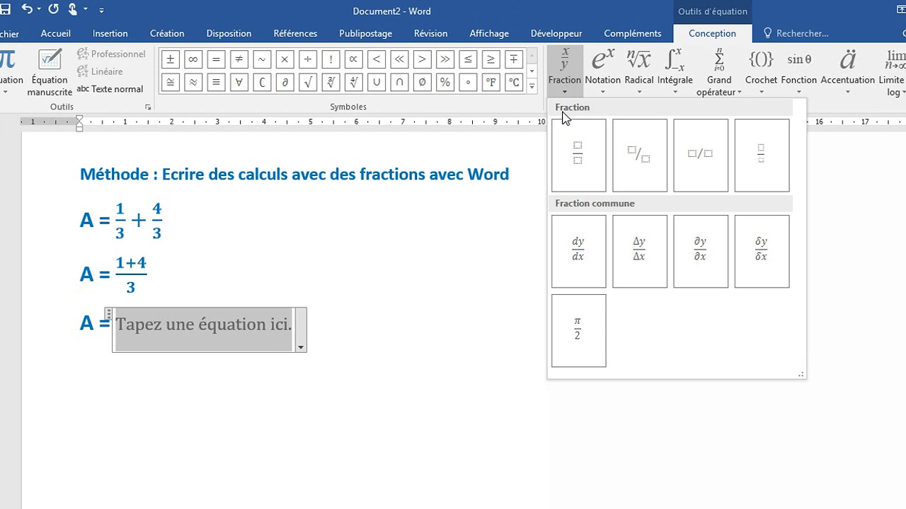 Tuto Ecrire des fractions avec Word