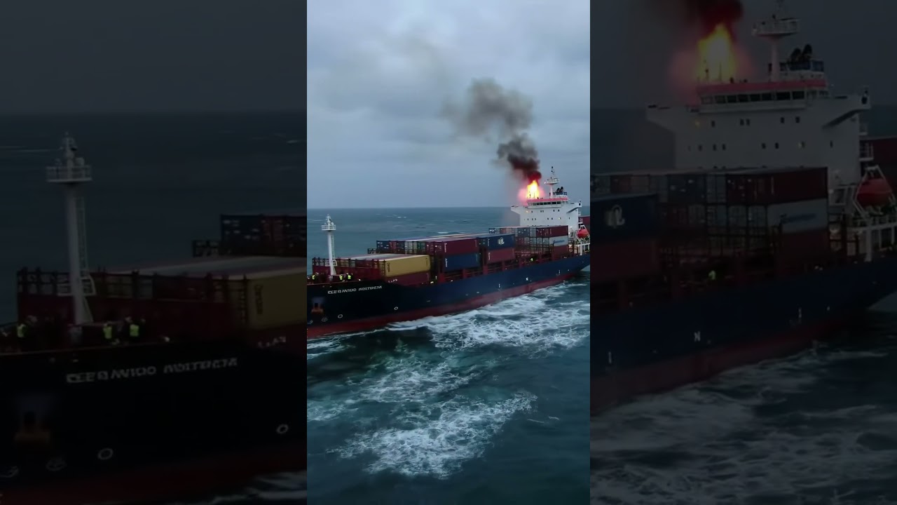 Container Ship is on Fire in the Middle of the Ocean #ShipFire