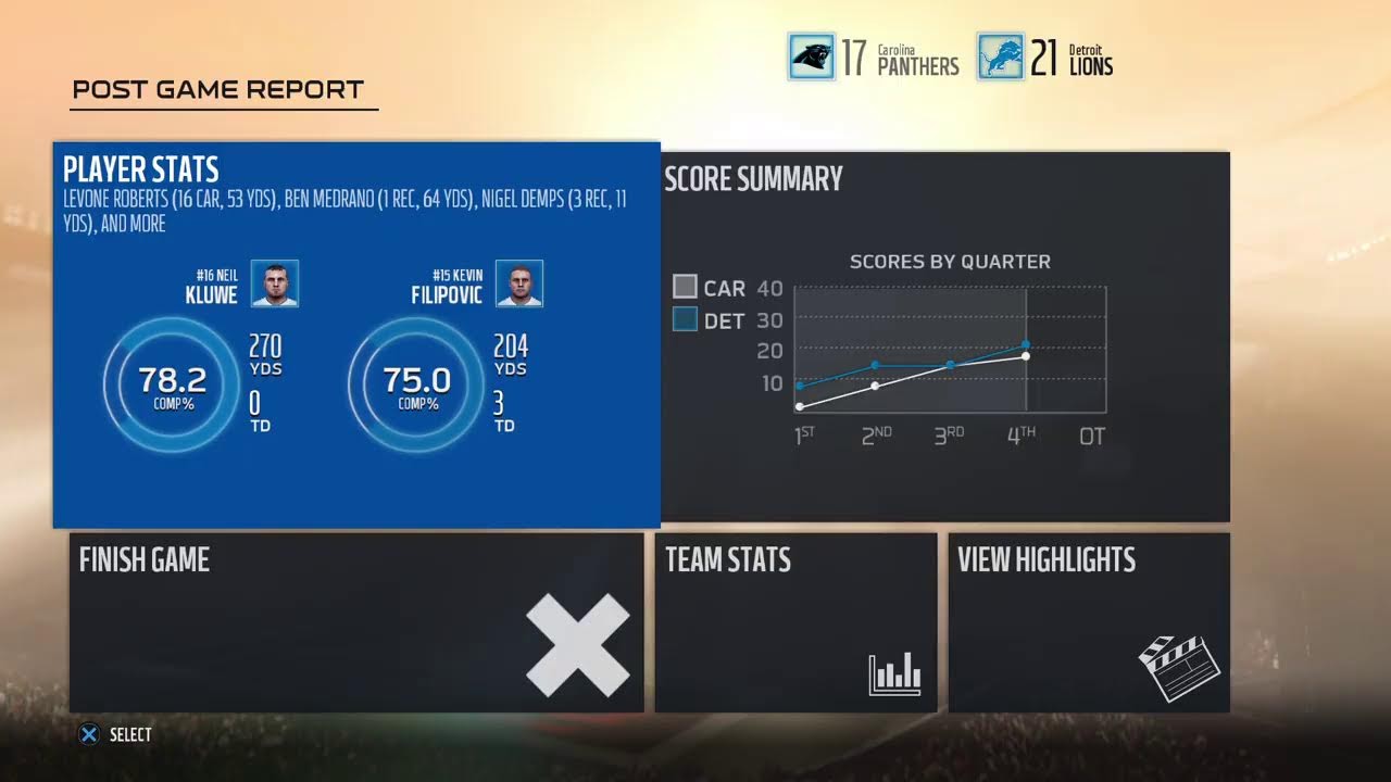 S9 W16 Panthers vs Lions