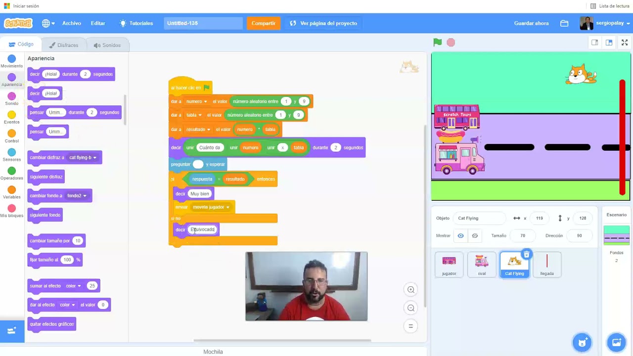 Juego para aprender las tablas en Scratch