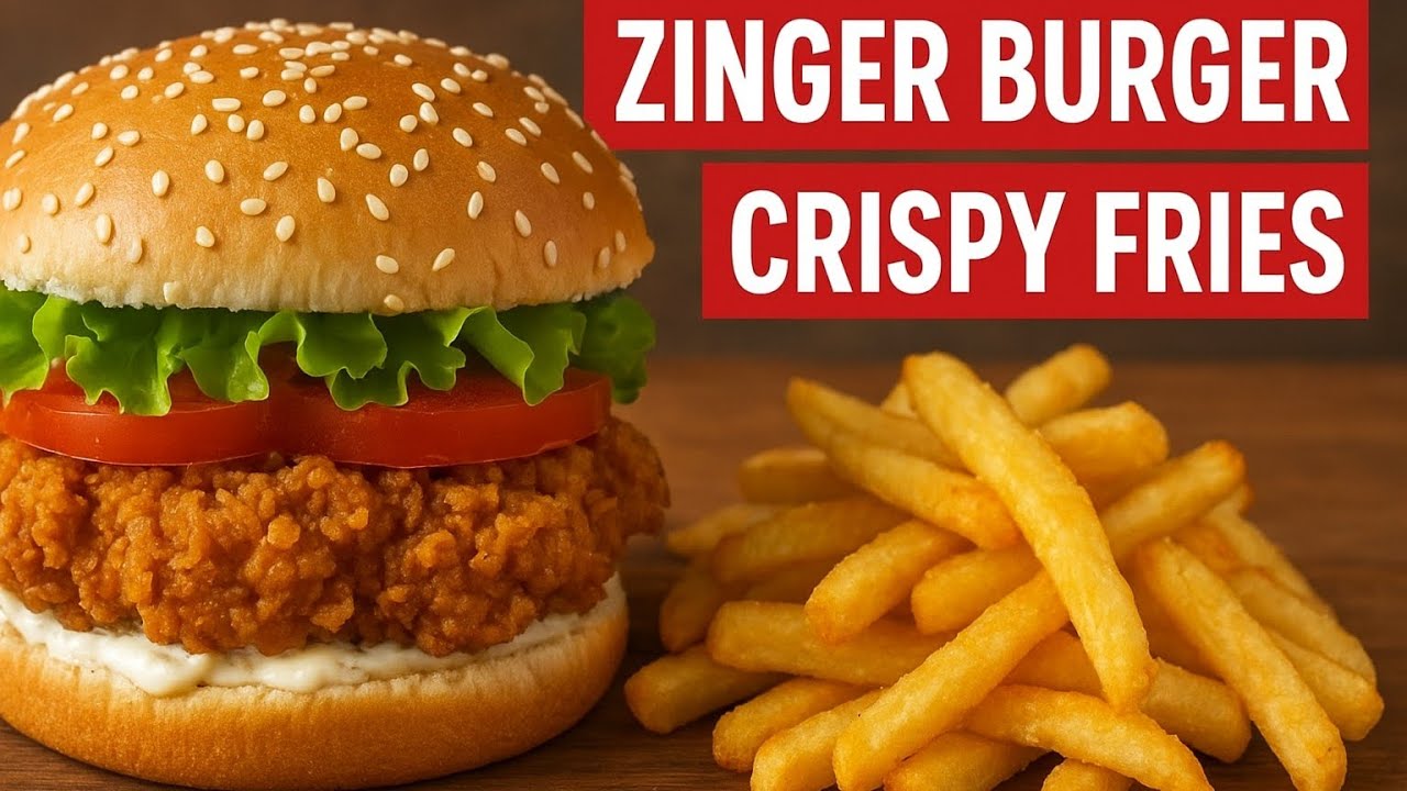 Zinger Burger with Crispy Fries | Homemade Recipe #ZingerBurger #CrispyFries #TastyFood#FoodLovers