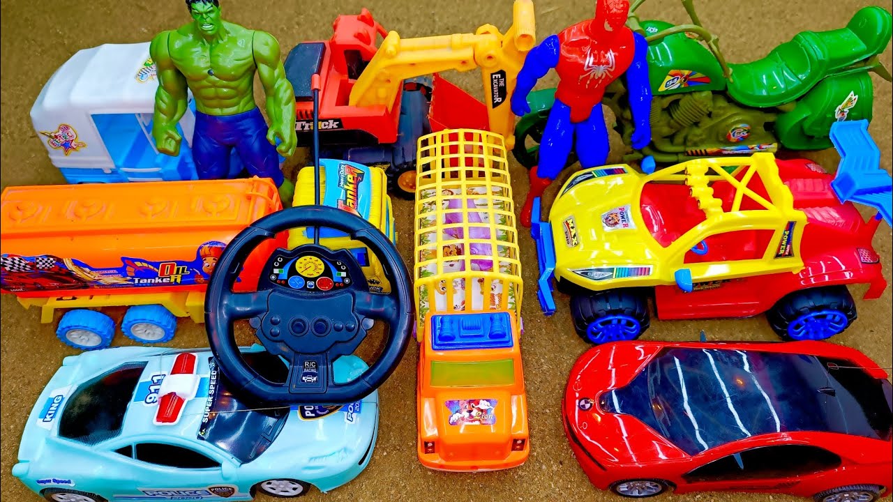 Hulk or Spiderman toys ke sath khelne gaye - gadi wala cartoon - kaddu paddu cartoon - jcb tractor 