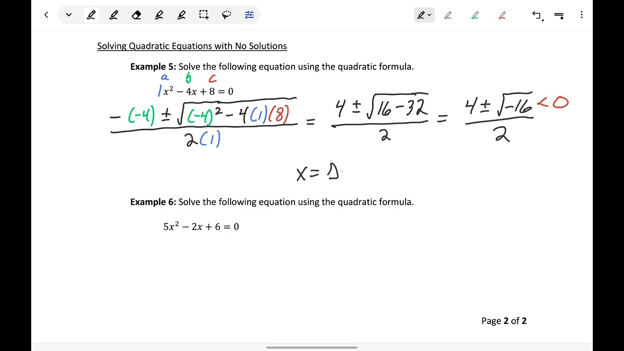 Solving Quadratic Equations with No Real Solutions