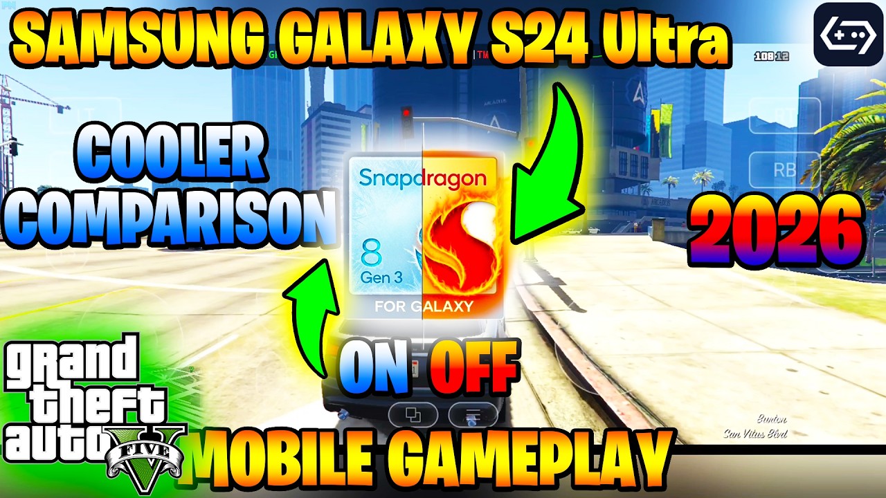GTA 5 Gameplay Test On The Samsung Galaxy S24 Ultra 8GEN3 | PHONE COOLER COMPARISON GameHub V5 60FPS