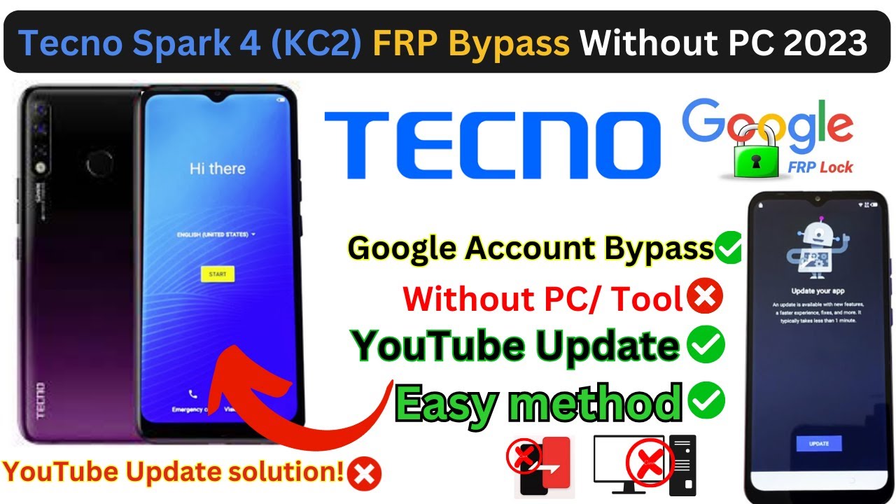 Tecno Spark 4 (KC2) Google Account Bypass Without PC New Tecno FRP (No YouTube update) 2023