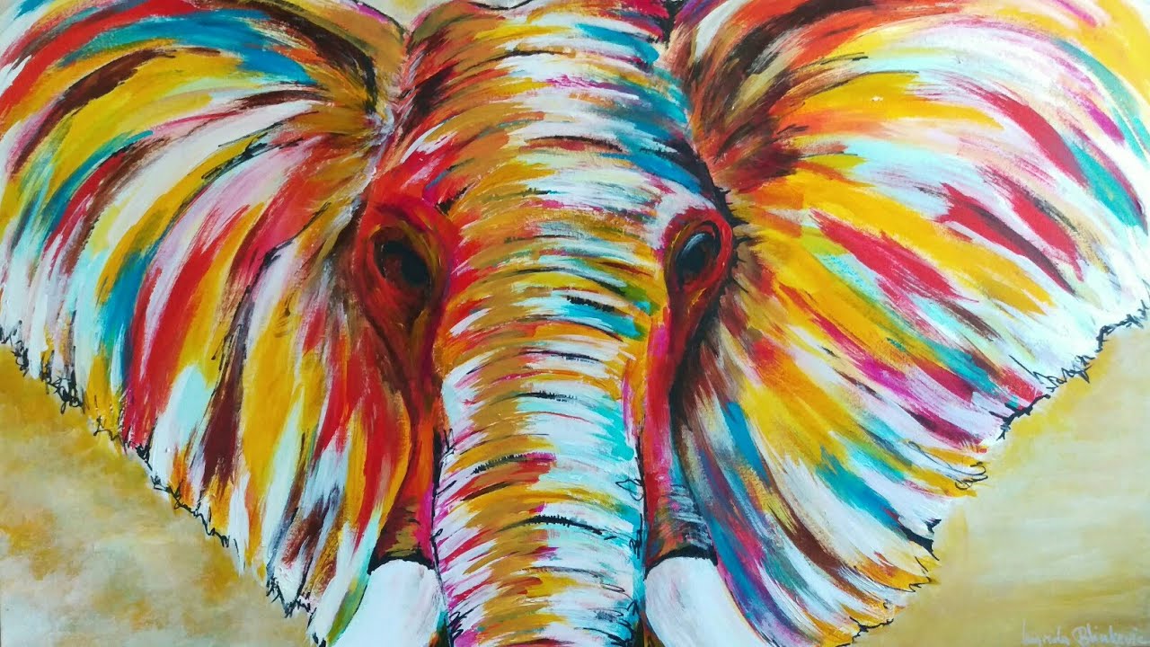 Colorful Elephant art, abstract acrylic painting