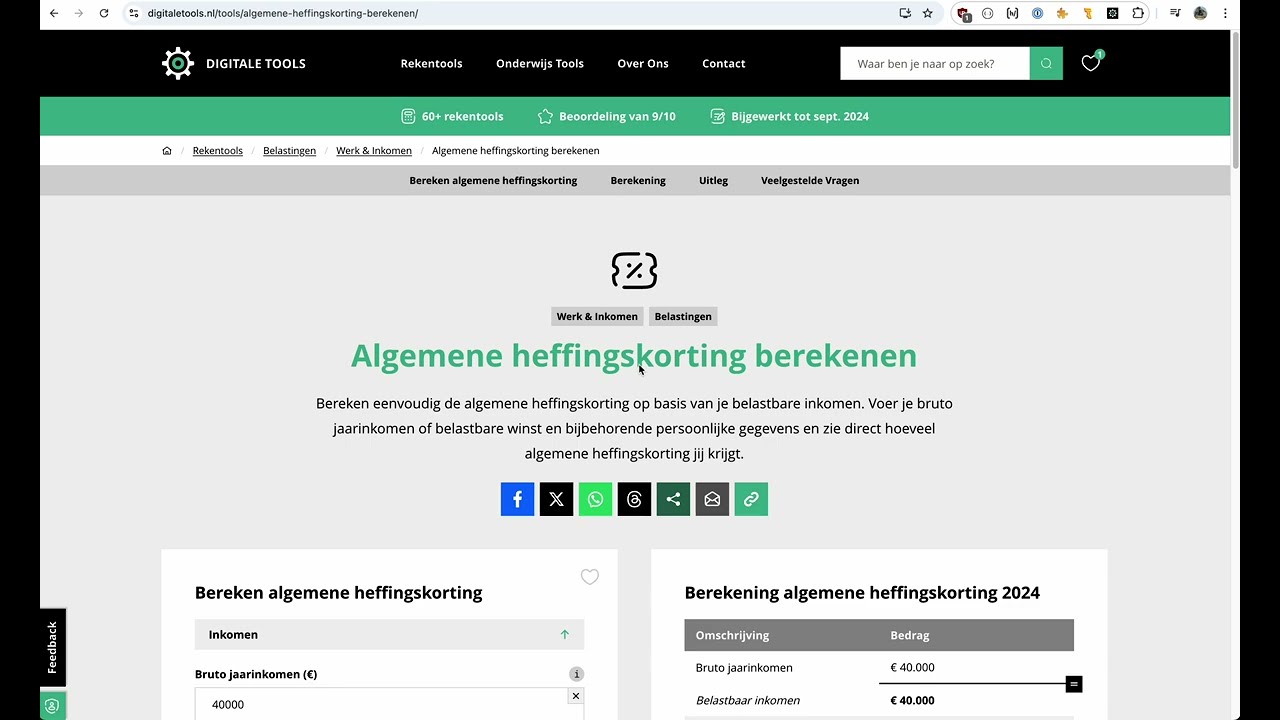 Hoe bereken ik algemene heffingskorting per maand of jaar?