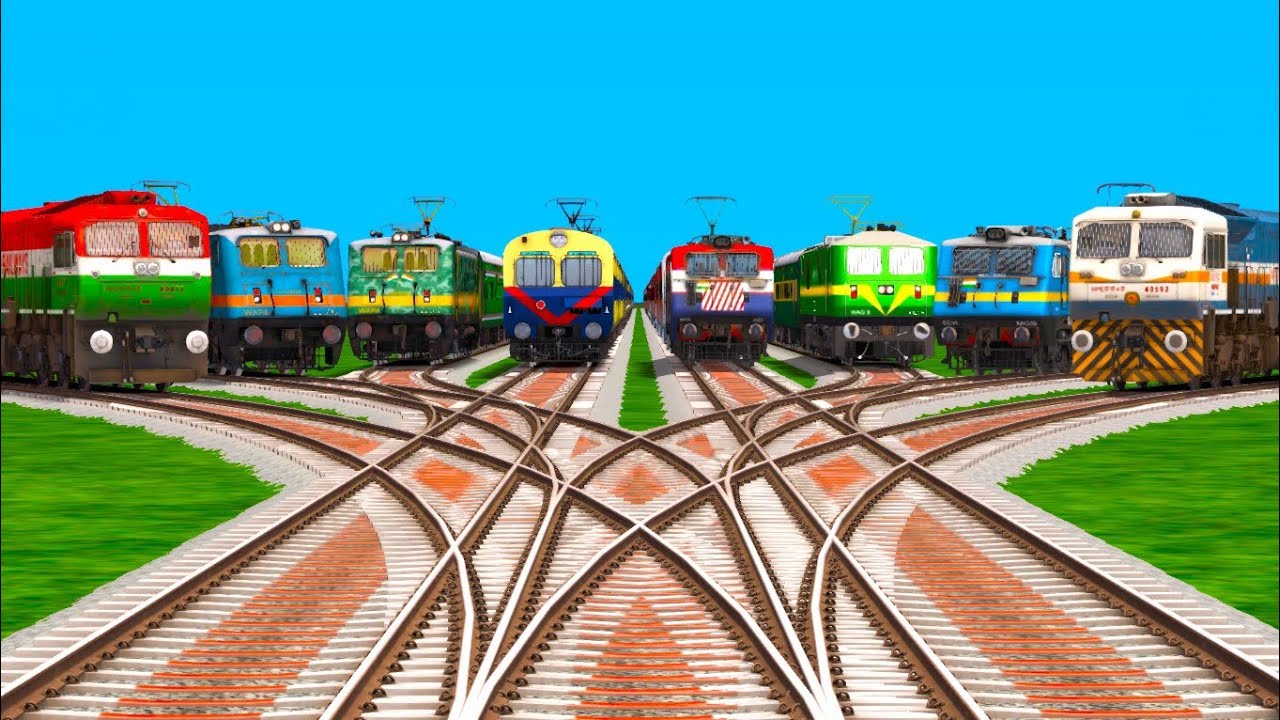 EIGHTS TRAINS GAMEPLAY CROSSING BY BUMPY BRANCHED RAILROAD TRACKS ll Indian railway station 