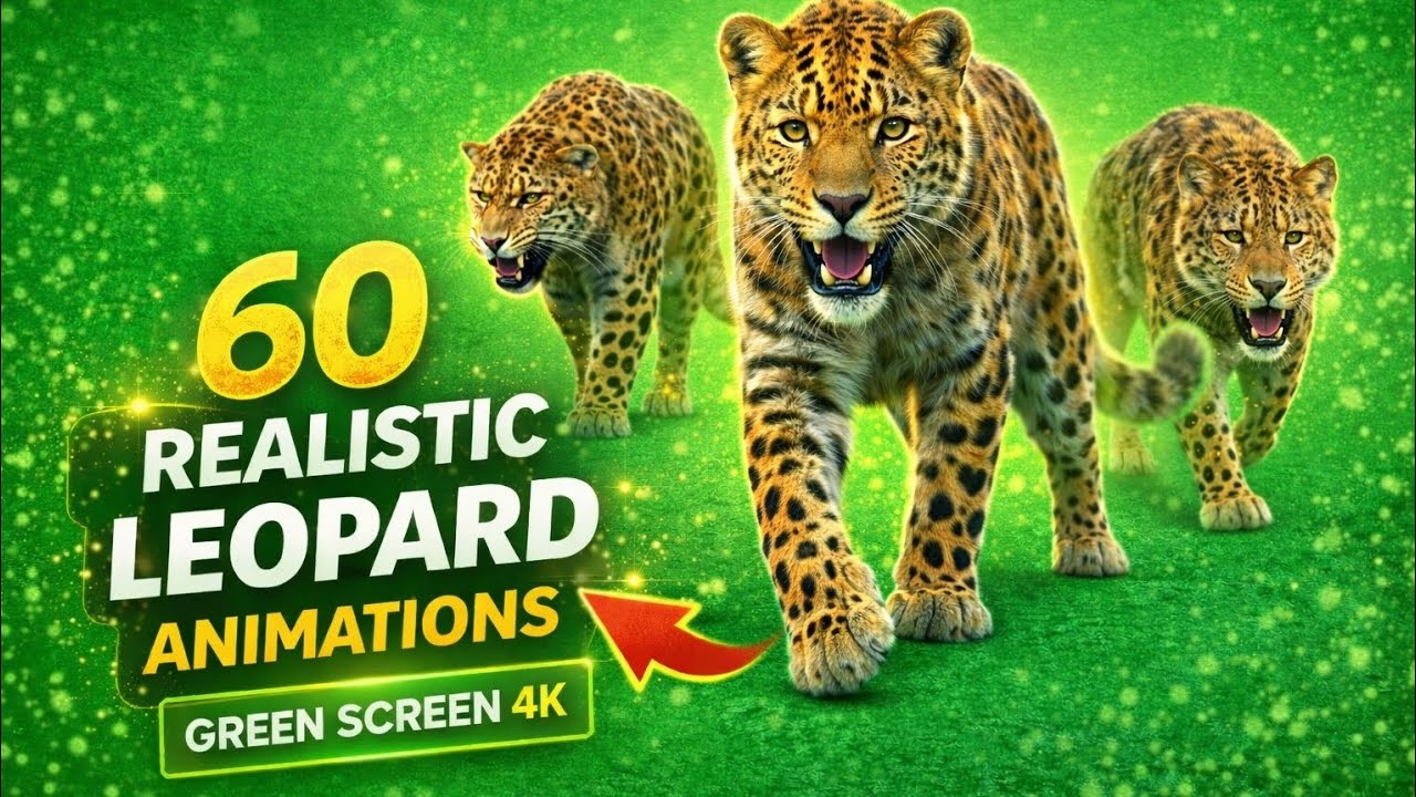 60 Realistic Leopard Green Screen Animations | Full Body 4K #greenscreen #leopard 