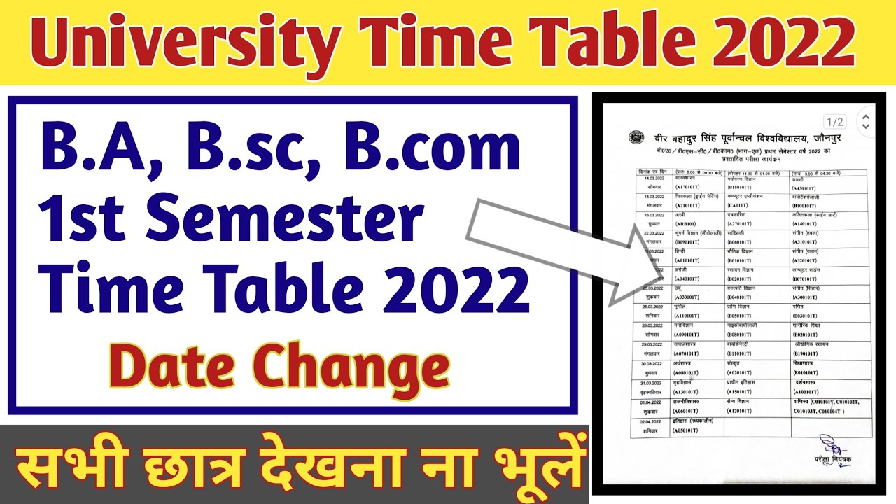 Vbspu Time Table 2022 | Ba Bsc B.com 1st semester Time Table 2022 |Vbspu Ba Bsc Bcom time table 2022