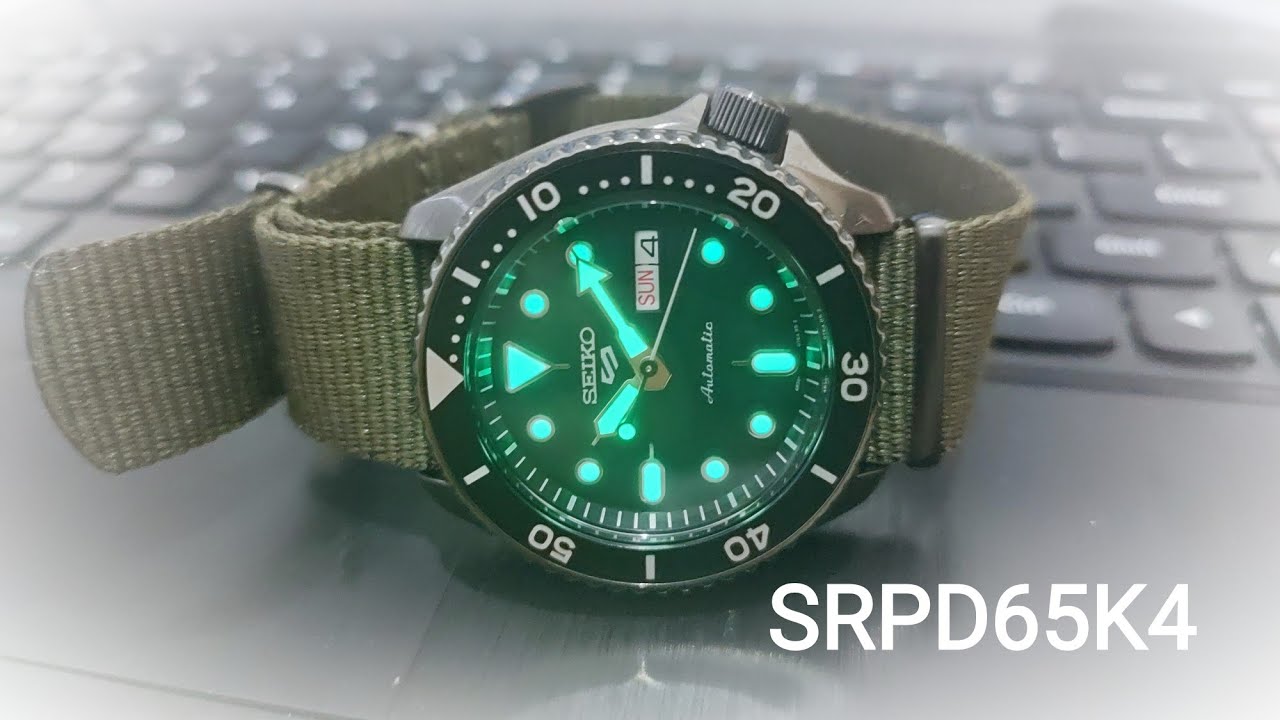 SEIKO 5 SPORTS SRPD65 SRPD65K4 4R36 Automatic Watch Movement With Green Nylon Strap