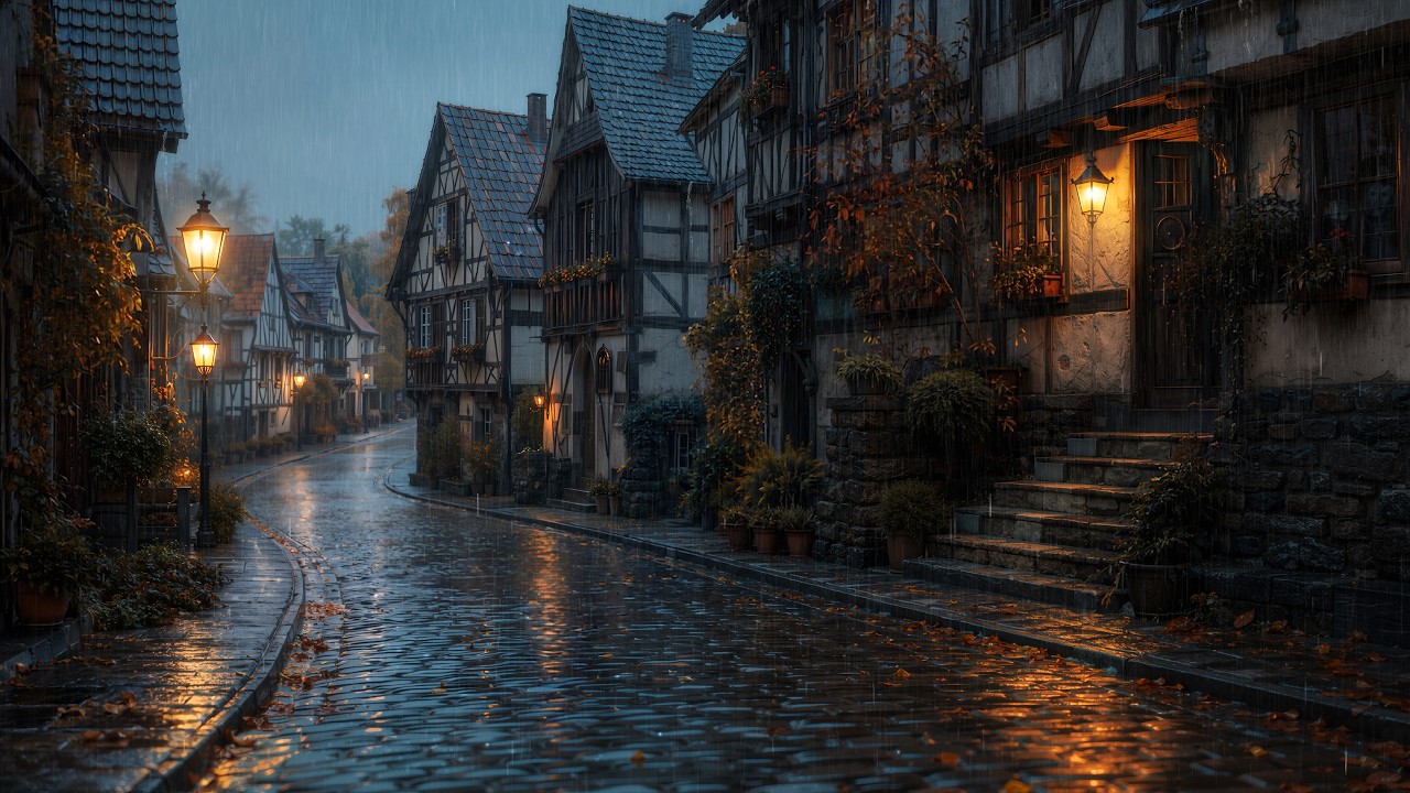 Warm Lights Along a Rainy Gothic Alley | Moody Autumn | Dark Academia Ambience for Quiet Evenings