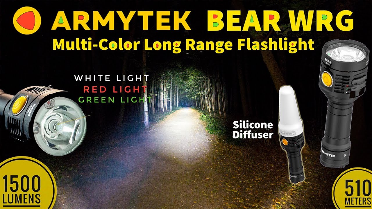 Armytek BEAR WRG - Многоцветный дальнобойный фонарь, 1500 лм, 510 м, Красный и Зеленый