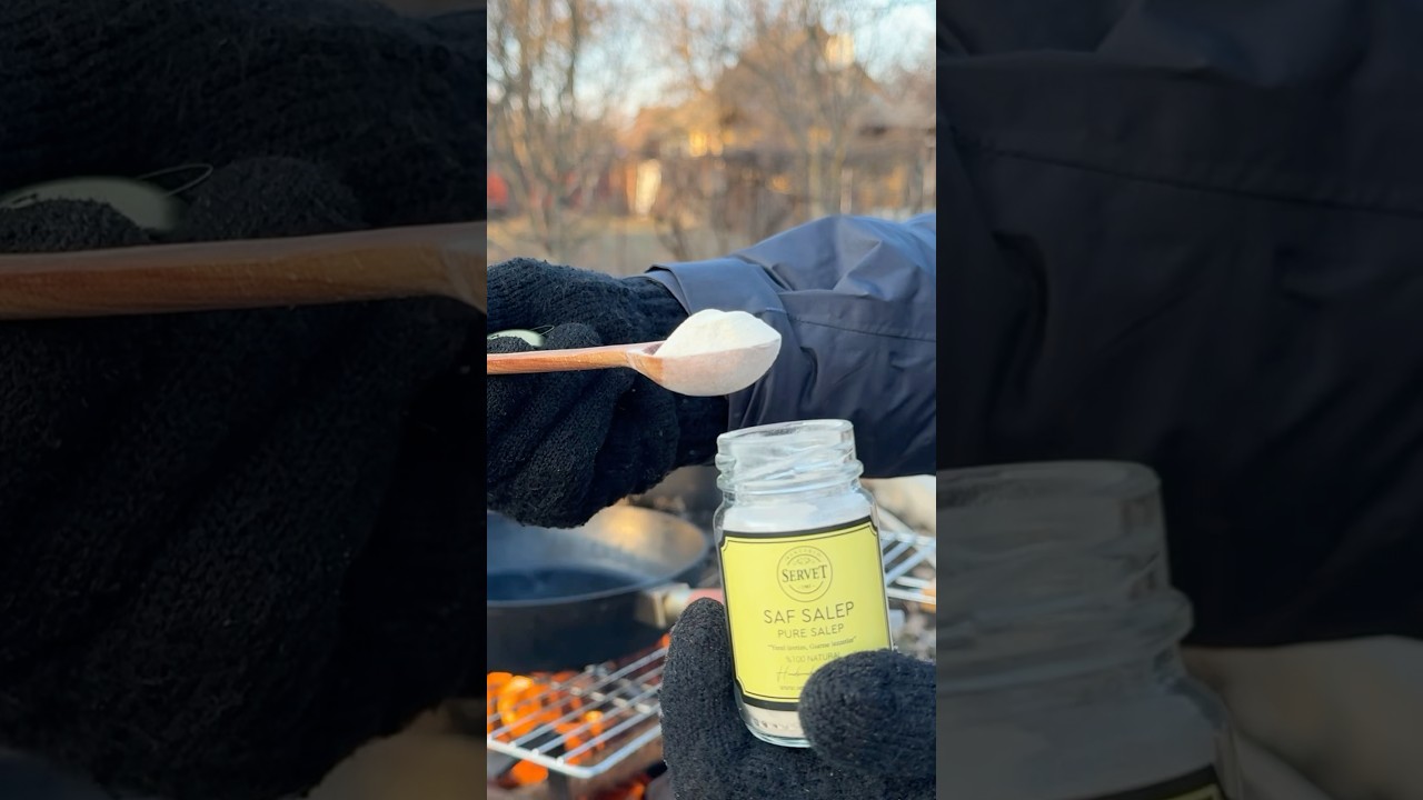 Hot turkish drink Salep🥛cooked on campfire #asmr #salep #cinnamon #outdoorcooking #camping