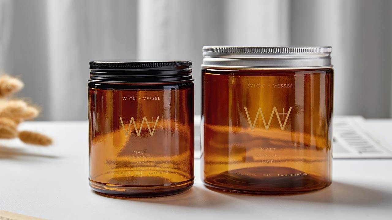 4oz 8oz 16oz Customized Metal Lid Amber Glass Candle Jar