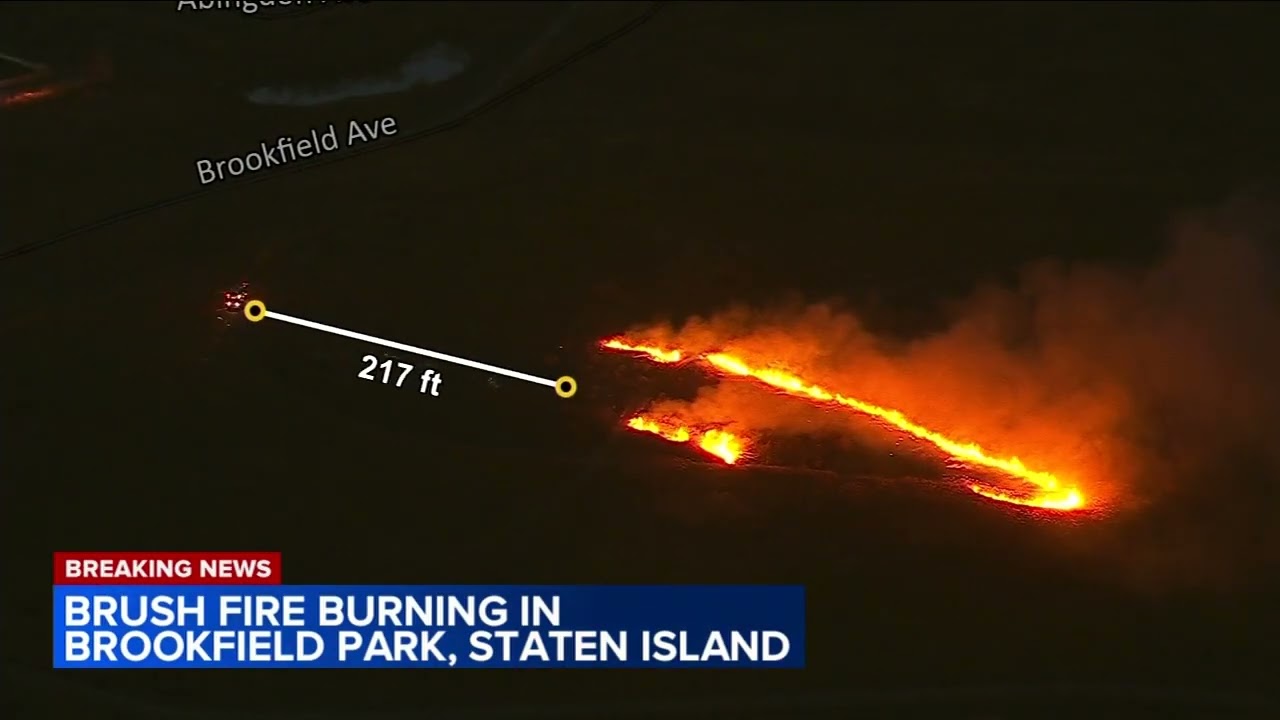 Brush fire burning in Brookfield Park, Staten Island