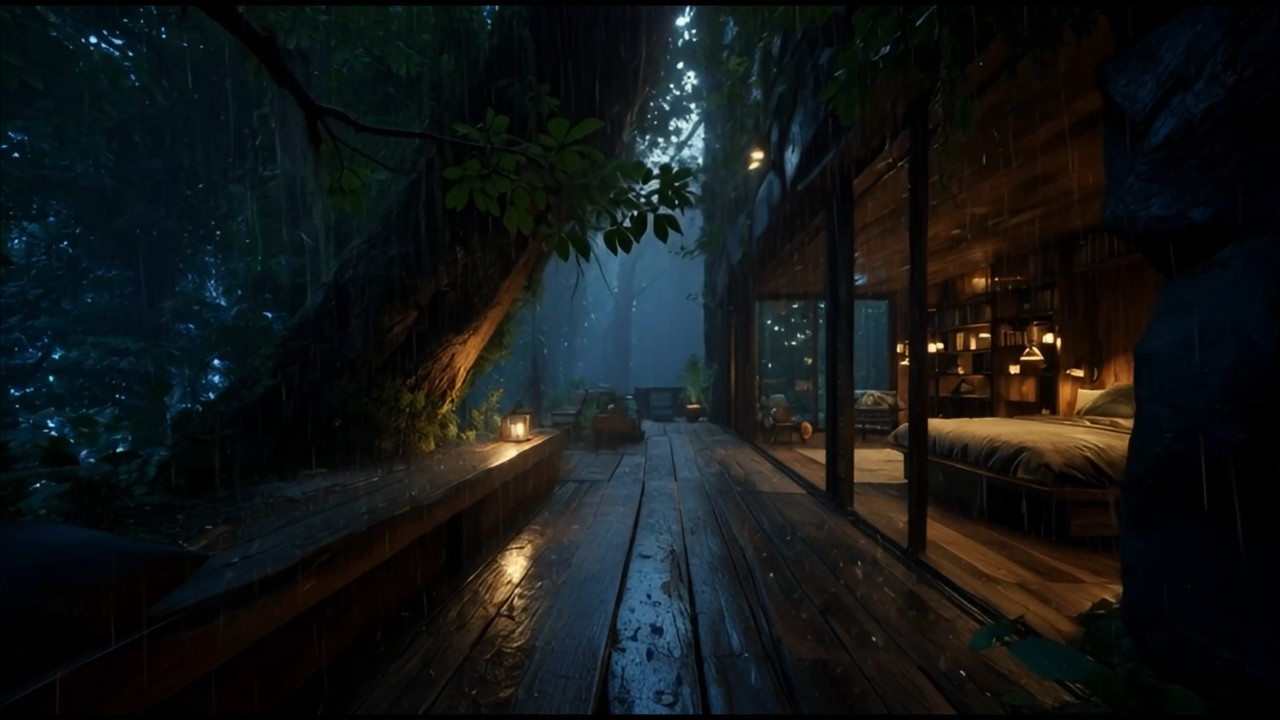 Silent Night Rain Outside a Wooden Cabin 🌙 Overthink Relief Sleep