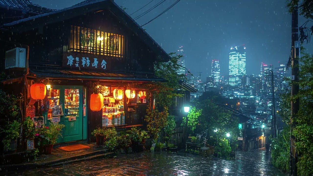 Late Night Coding in a Rainy Japanese Alley | Cozy Lantern Lo-fi for Focus & Productivity | 4K