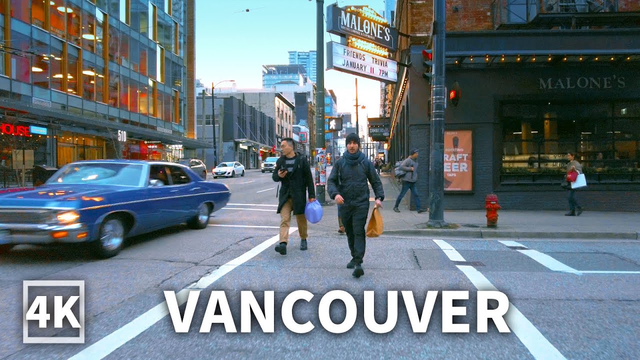 【4K】Downtown Vancouver Walk in Winter - Pender St, Dunsmuir St, Canada (Binaural City Sounds)