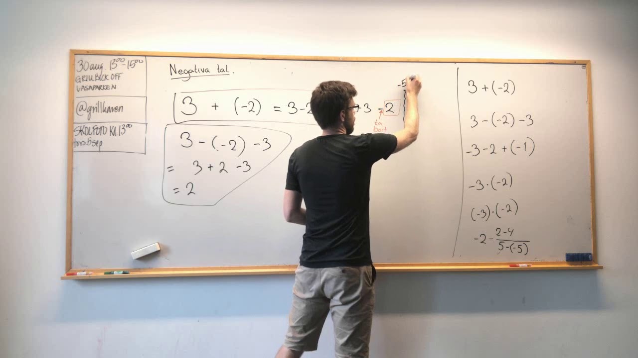Matematik 1: Negativa tal, olika exempeluppgifter