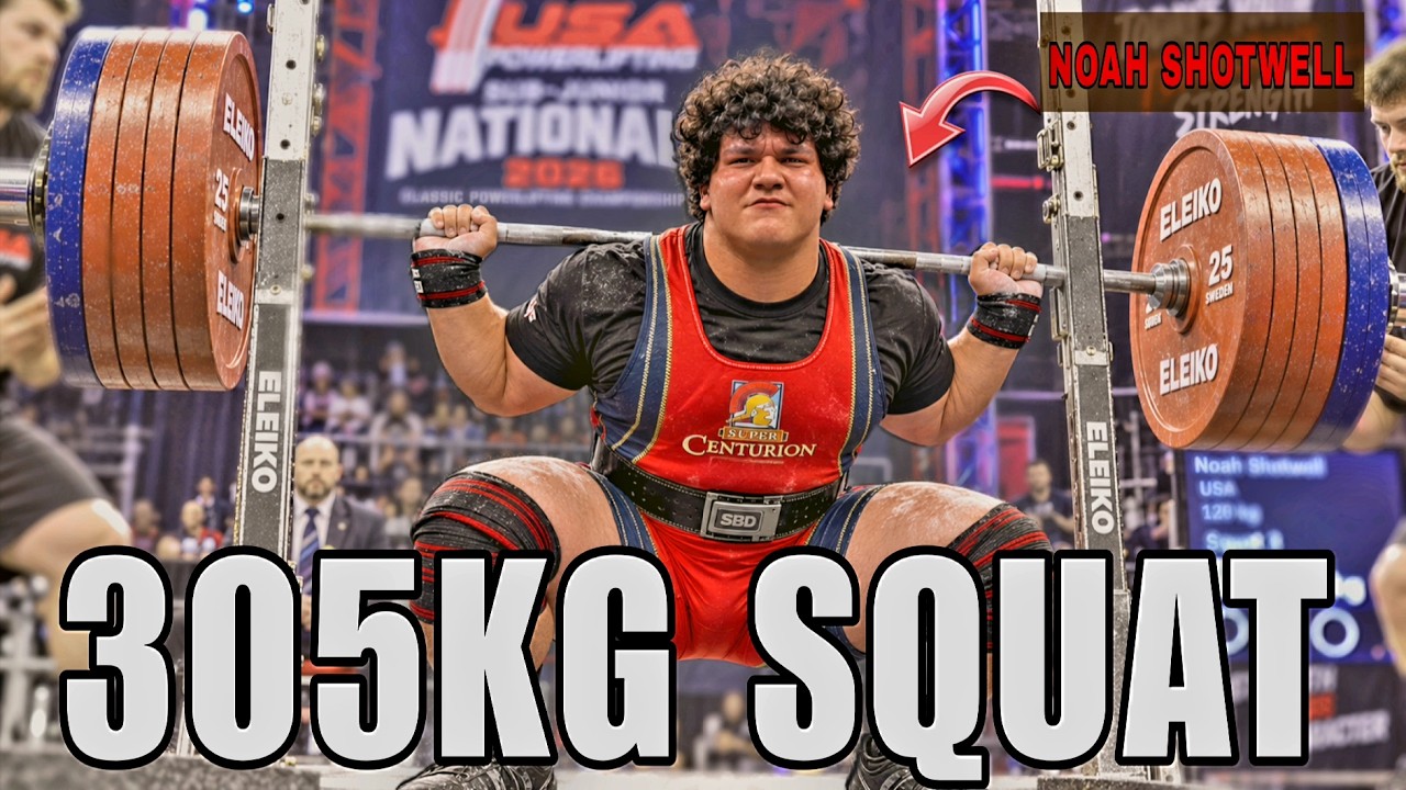 Noah Shotwell OGROMNY przysiad 305 kg! 🇺🇸 | Razem 755 kg | 120 kg, junior młodszy