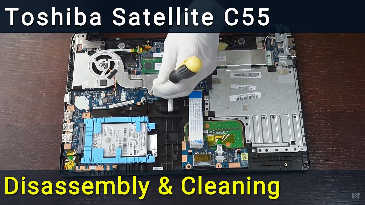 Toshiba Satellite C55 Разборка, чистка вентилятора от пыли