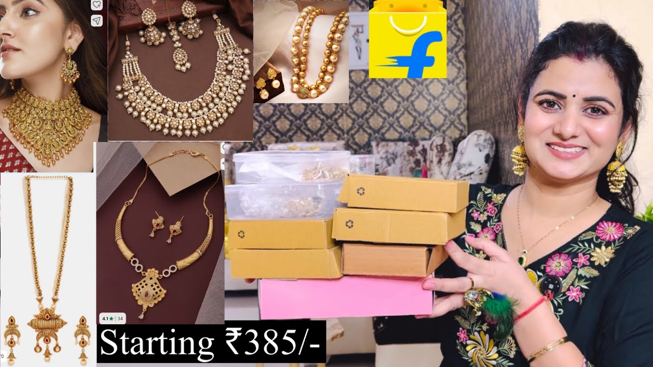 Flipkart Jewellery Haul, 1 Gram Gold Traditional Jewellery, Matar Mala, Kashmiri Earring, Necklace