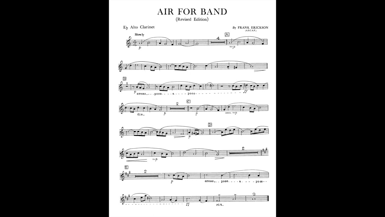 Air for Band (Alto Clarinet part) by Frank Erickson