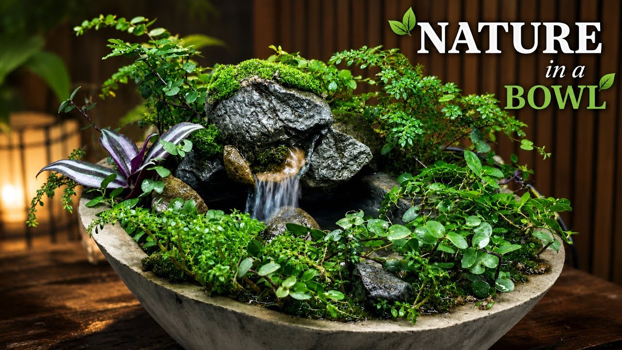 DIY Mini Cement Waterfall 🌿✨ Stunning Tabletop Fountain!