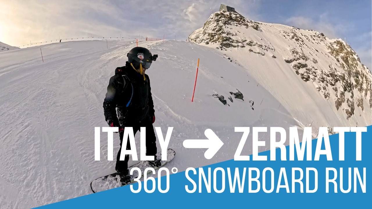 360° Snowboard Ride from Italy to Zermatt 🇮🇹➡️🇨🇭 | Matterhorn Glacier Paradise VR Experience