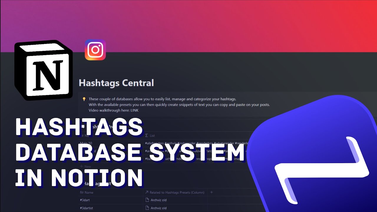 HASHTAGS DATABASE SYSTEM IN NOTION: keep your social media life organized, copy/paste tags presets