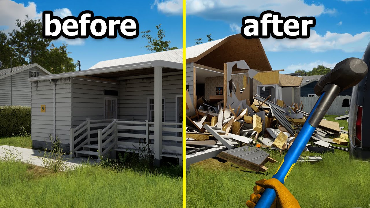 Crusty destroys houses and ruins lives in Deconstruction Simulator