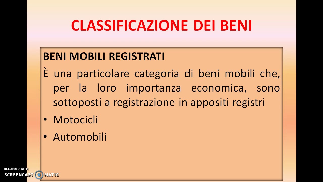 CLASSIFICAZIONE DEI BENI