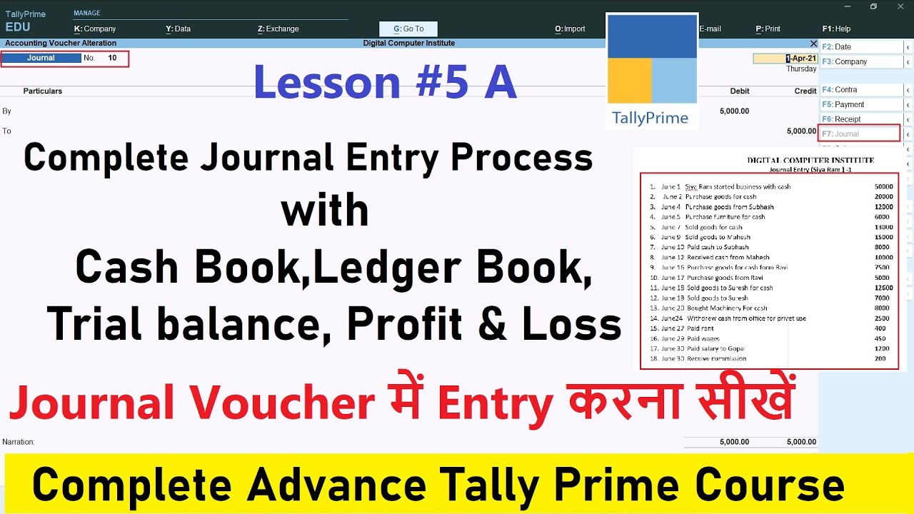 Complete Journal Voucher Entry Process With  Cash & Ledger Balance, Trail Balance , Profit & loss