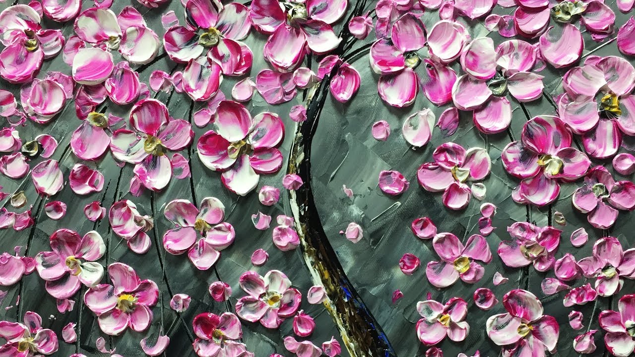 Pink Flower-tree Modern Home Artwork Thick Palette Knife