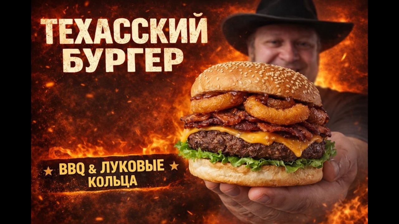 ТЕХАССКИЙ БУРГЕР 🍔 BBQ соус и хрустящие луковые кольца