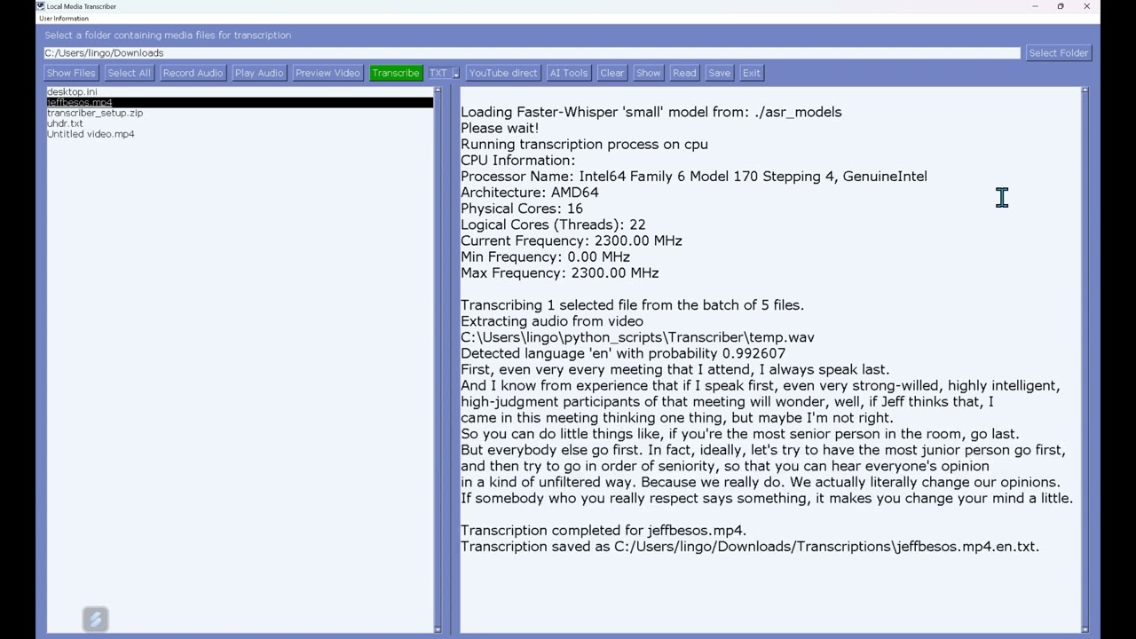 Offline transcription - getting started