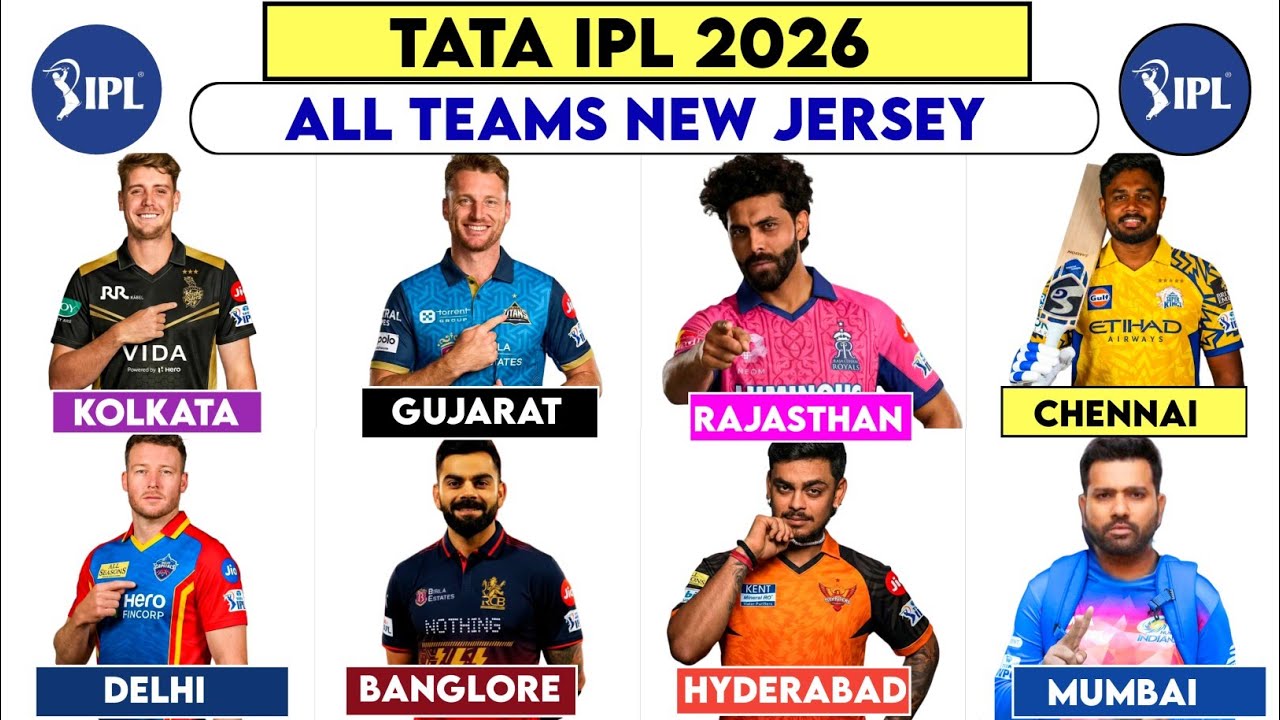 IPL 2026 New Jerseys : MI, CSK, KKR, LSG, GT, SRH, DC, RCB, PBKS IPL 2026 Jersey