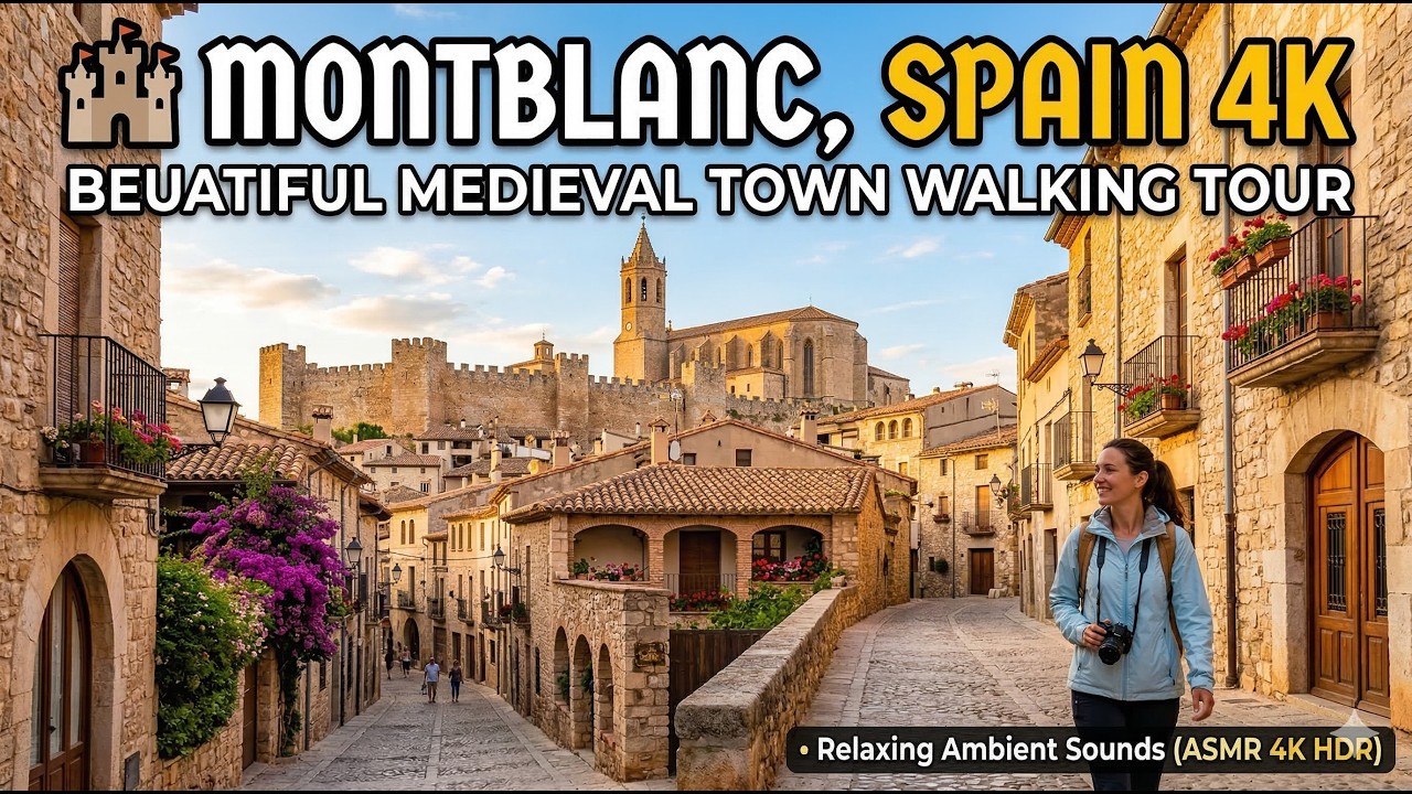 🏰 MONTBLANC, SPAIN 4K | Beautiful Medieval Town Walking Tour • Relaxing Ambient Sounds (ASMR 4K HDR)