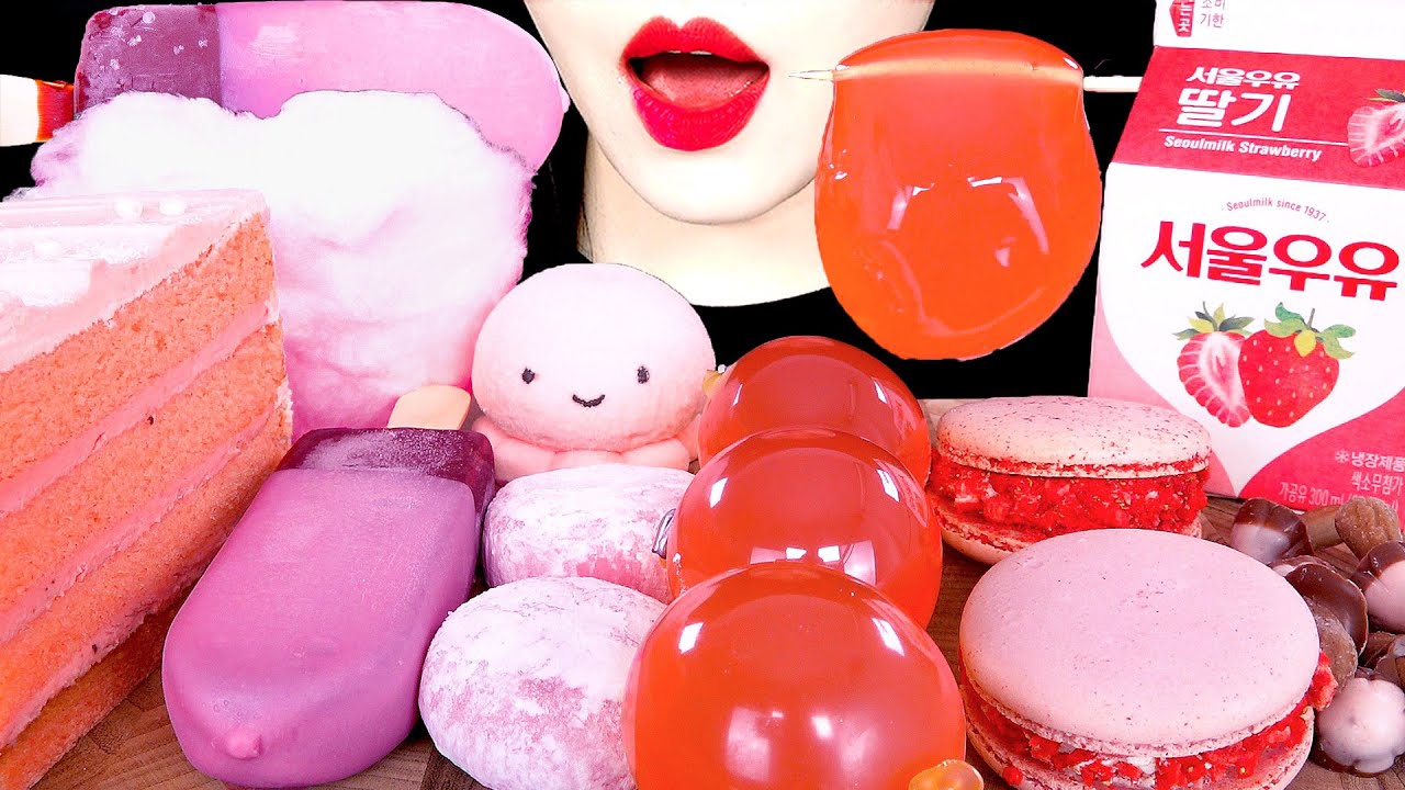 ASMR PINK DESSERTS 핑크 디저트 먹방 PINK FOODS ICE CREAM JELLY MUKBANG EATING SOUNDS 咀嚼音 | ZOEY ASMR 조이
