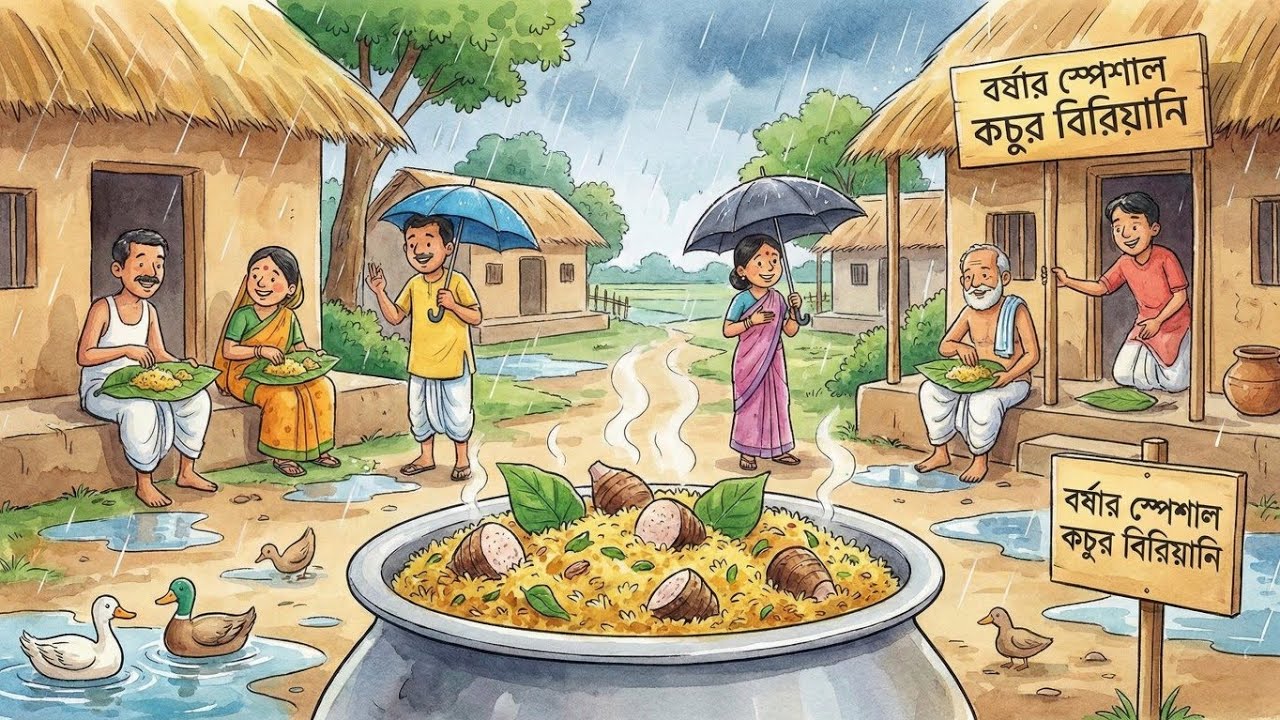 বর্ষায় কচুর বিরিয়ানী 🍛| পর্ব-১ | Bengali Cartoon | Hasi Ullash |